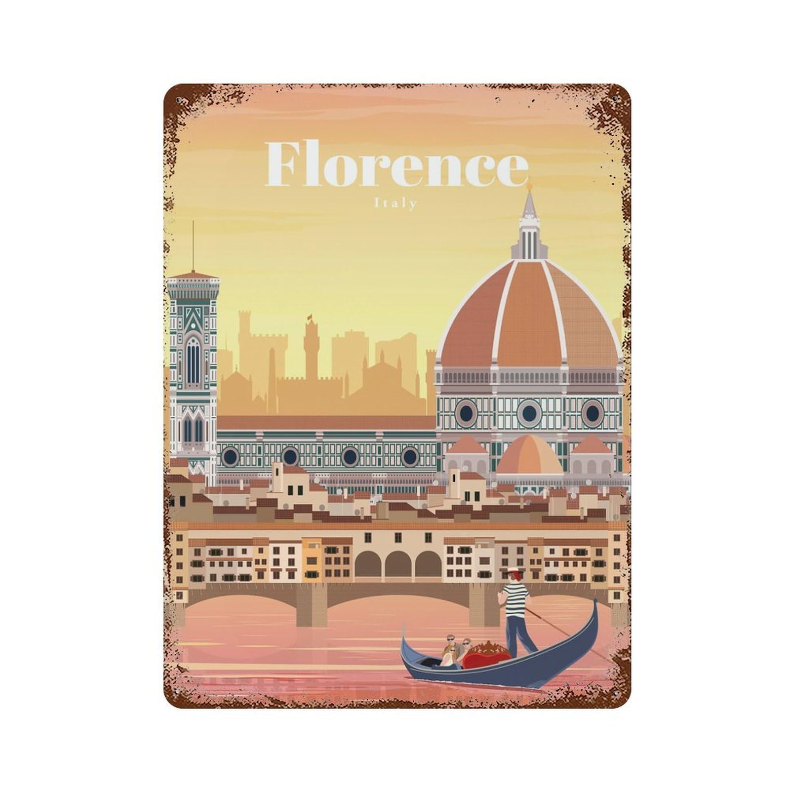 Travel to Florence Rustic Tin Plaque 15.7"x11.8", for Shed, Workshop And Garage Wall Decor, Farmhouse Wall Decor