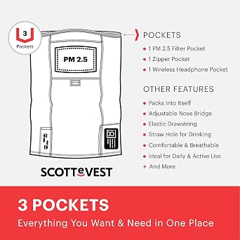 SCOTTeMASK Hidden Pocket Gaiter, 3 Pockets, Lightweight Design for Travel