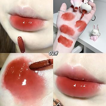 3 Colors Cute Bunny Lip Gloss Set With Keychain,Jelly Lip Plumper Pink Gloss For Girls,Long Lasting Nourishing Liquid Lipstick Vegan Formula with High-Shine Finish