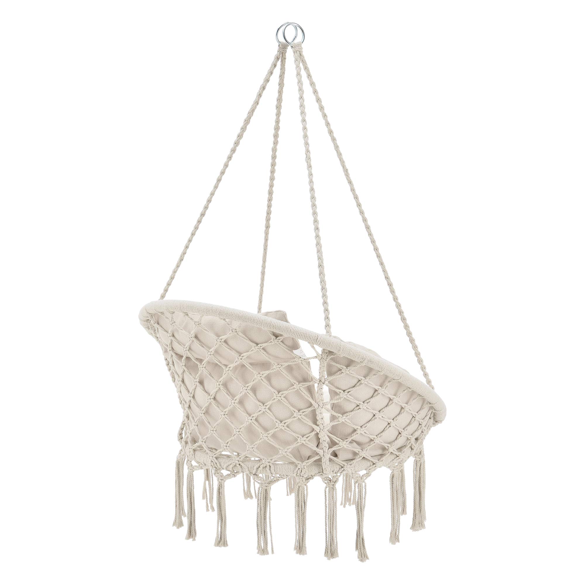 Poltrona Sospesa con Cuscini Altezza Completa di Sostegno 135 cm Altalena Relax Poltrona Appendibile per Interno/Esterno - Supporto Fino a 150 kg - Color Crema