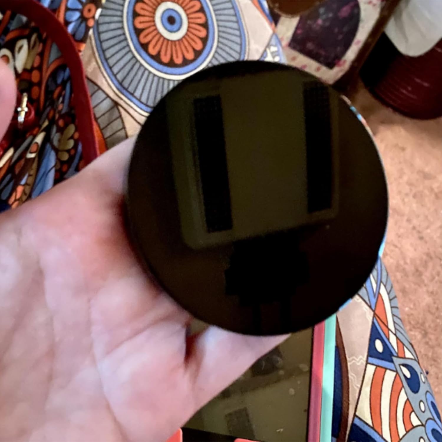 Black Obsidian Scrying Mirror, Black Obsidian Circle Disc Feng Shui Mirror with Stand, Home Desk Decor Crafts (12cm)