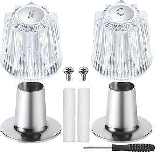 2 Piece Shower Knob Replacement and Flange Base, Clear Acrylic Plastic Hot and Cold Shower Knob Compatible with Price Pfister Contessa and Windsor Bathtub Shower Faucet Handle