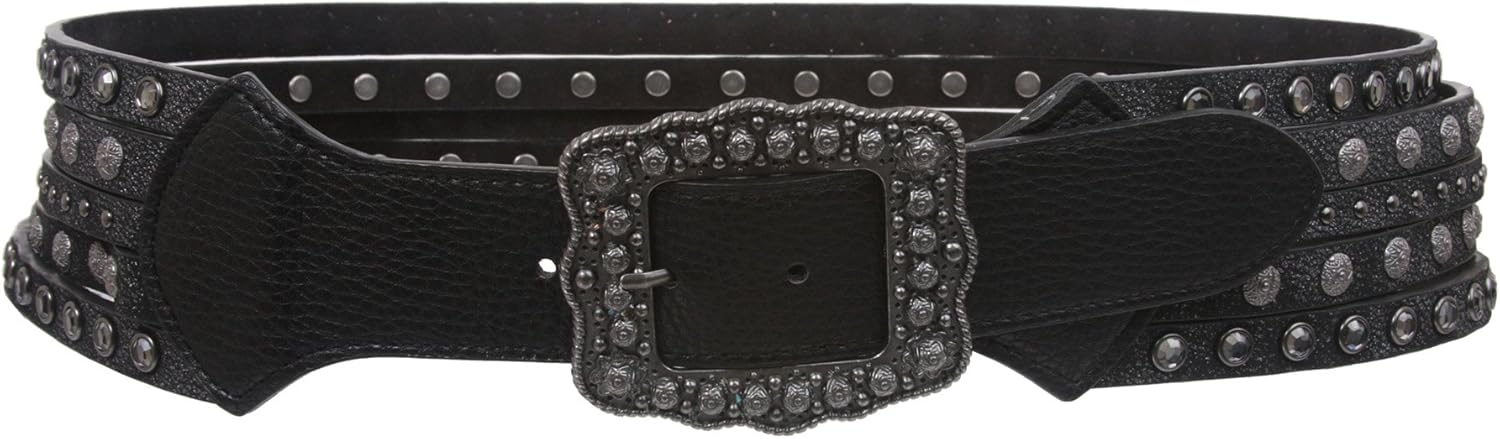 2 5/8" Wide Western Contoured Rhinestone Leather Belt