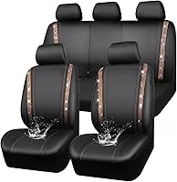 Vista 11 de CAR PASS - Juego de fundas de asiento para auto, cuero sintético impermeable con diamantes de imitación brillantes, para interior, universal, tiras