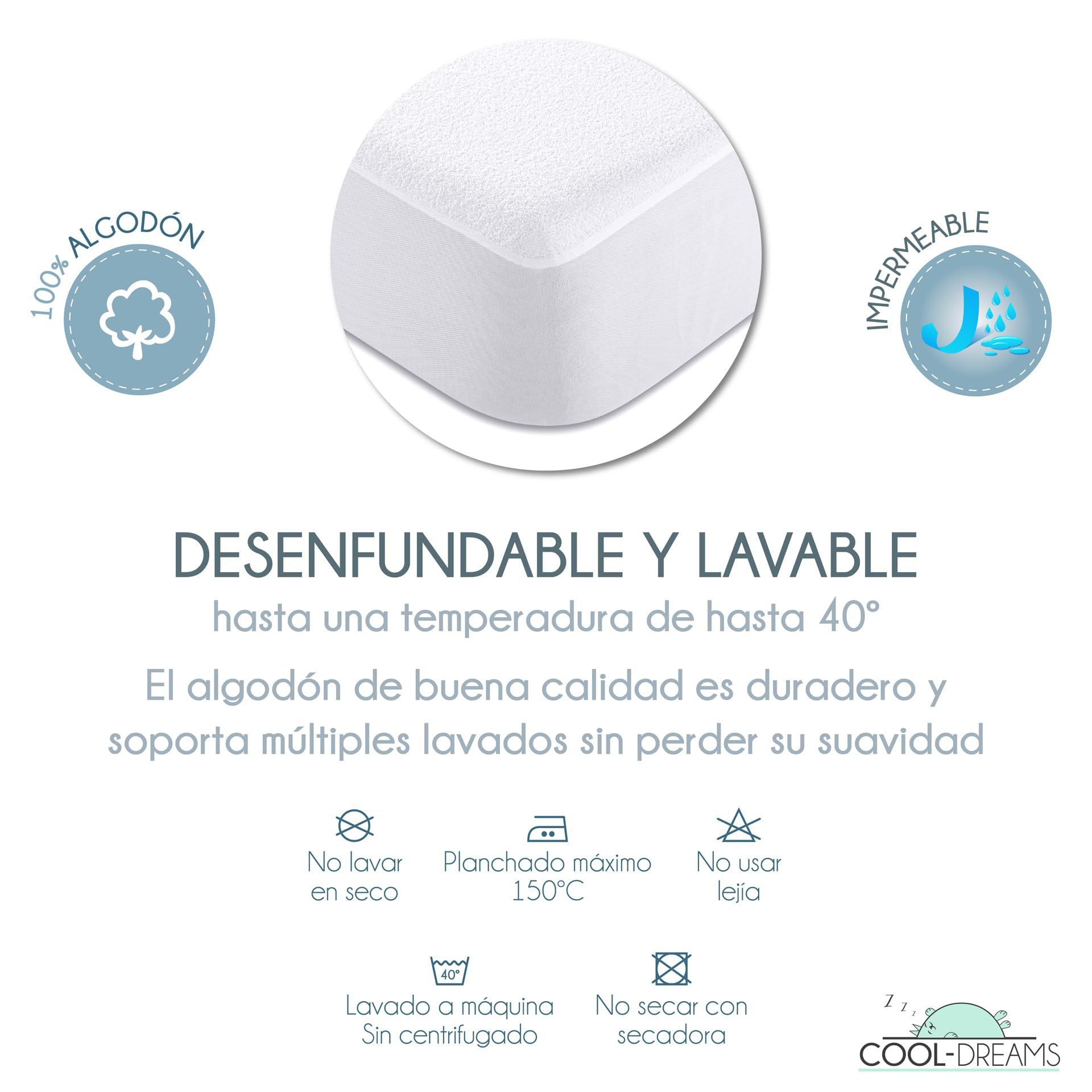 Protector Colchón Cuna 120x60, Impermeable, 100% Algodón CoolDreams | 100% algodón, membrana impermeable, tejido hipoalergénico y fabricación en España.