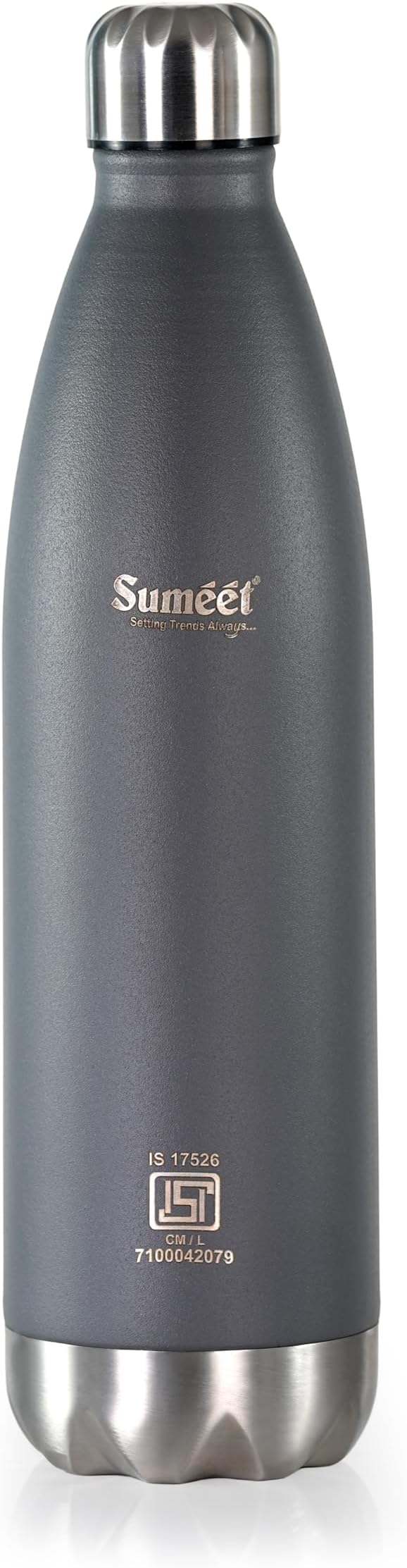 Sumeet Thermo1000 ISI Certified Stainless Steel Hot & Cold Double Walled Leak Proof Vacuum Flask/Water Bottle for Office/School/College/Gym/Picnic/Home/Trekking- 1000ml, Grey