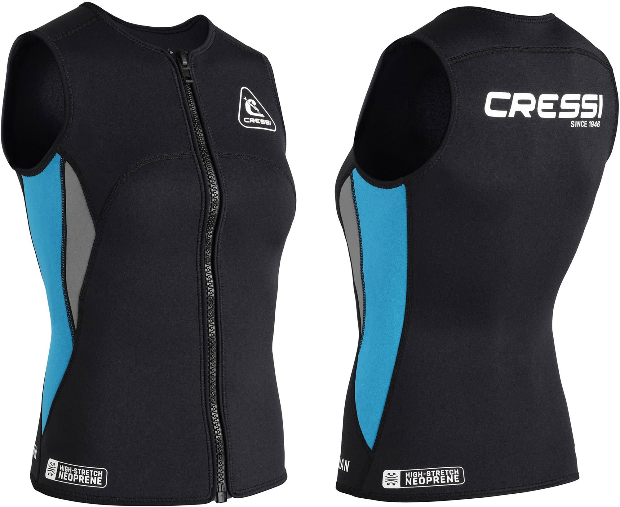 CRESSI Guardian Lady - Chaqueta, Chaleco o Pantalón de Neopreno de 2 mm, para Natación, Snorkel, Sup, Surf, Kayak y Otros Deportes Acuáticos, Negro/Aguamarina, Mujer