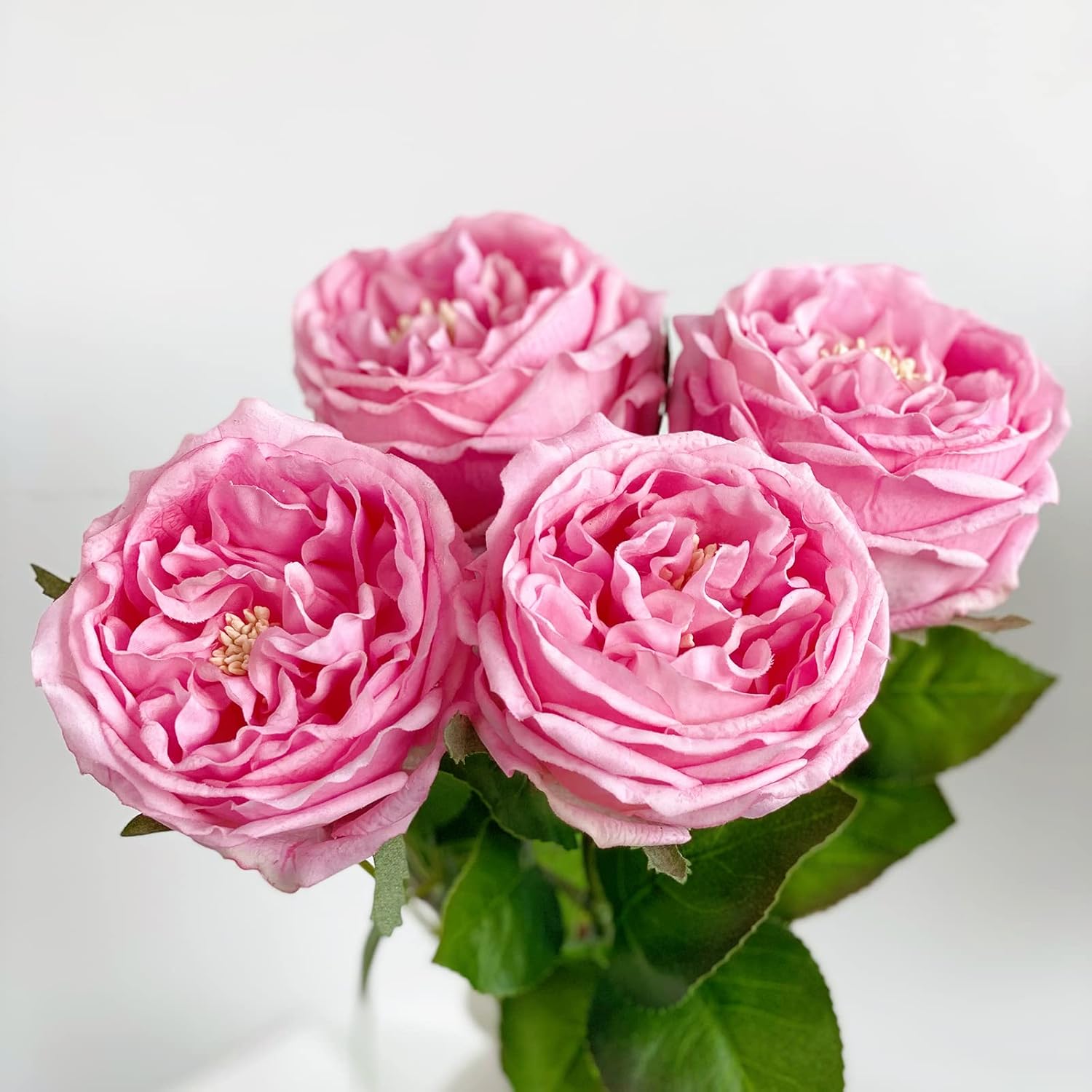 YalzoneMet 3.5'' Big Bloom Flesh Pink Rose Artificial Flowers 4Pcs Real Touch Rose Faux 17.7 Inch Long Stem Austen Roses Peonies Fake Flowers for Home Kitchen Party Christmas Flower Wedding Decor