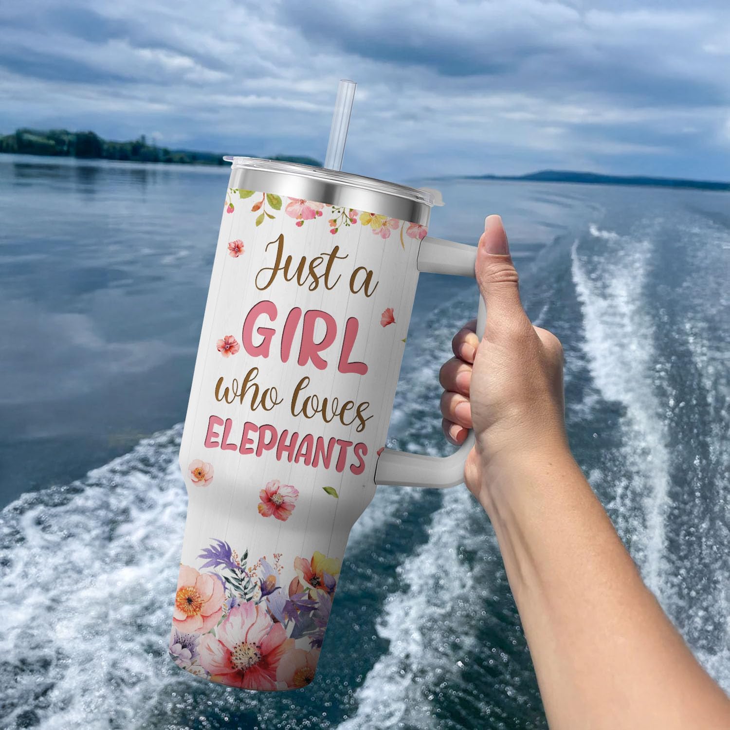 Elephant Travel Mug for Girls,Vacuum Insulated Tumbler 40oz