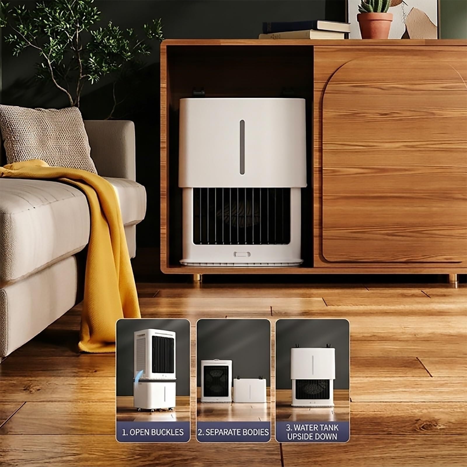 Przenośna chłodnica wyparna zbiornika 12L | Wentylator, nawilżacz powietrza i lodówka 3 w 1, 1177 CFM, oscylacja 120°, 65 W, mobilny z kołami 360°. 25 l