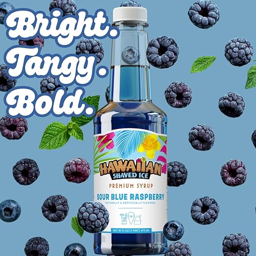 Miniatura 3 de Jarabe de frambuesa azul agria de Hawaiian Shaved Ice - Libre de nueces, soja y lácteos - Sabor esponjoso y crujiente para conos de nieve - Estable