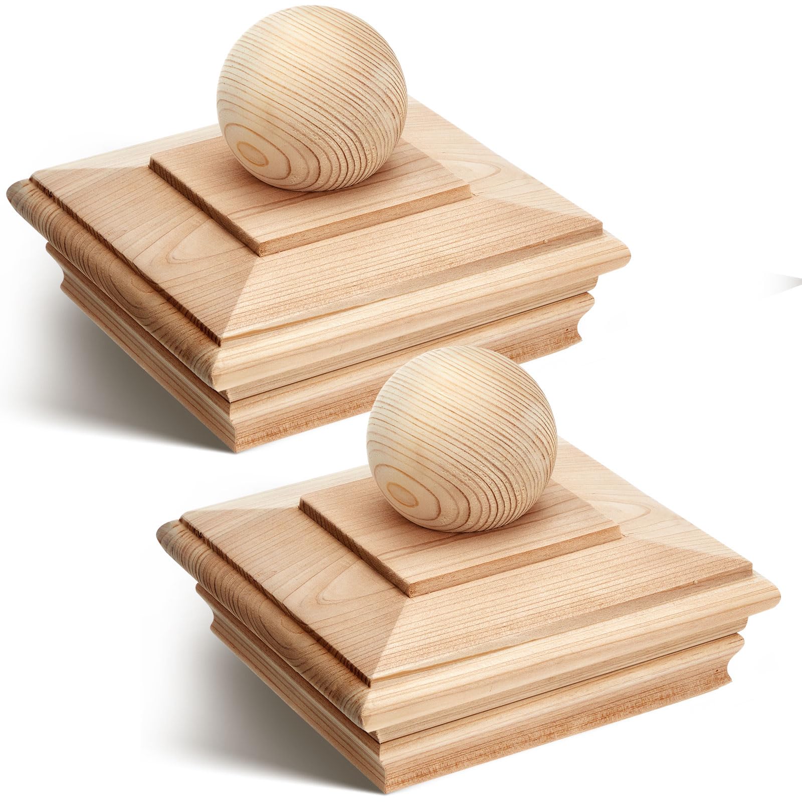 Hosuly 2 Pcs 6 x 6 Inch (Actual 5-5/8") Wood Post Caps with Ball Finial