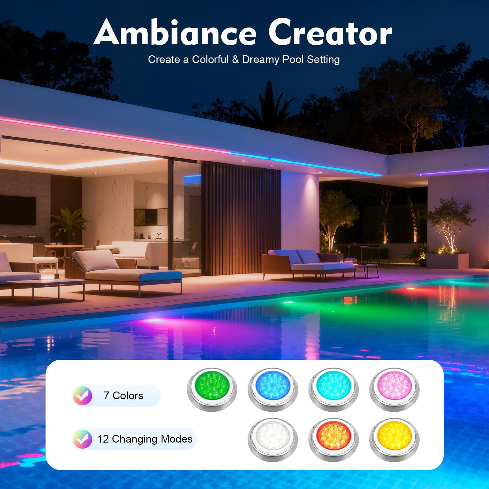 54W Edelstahl Poolbeleuchtung LED Poollampe Schwimmbad Poolleuchte Unterwasser Poolbeleuchtung Poollicht mit Fernbedienung fur Swimming Pool AC 12V IP68 4500Lm