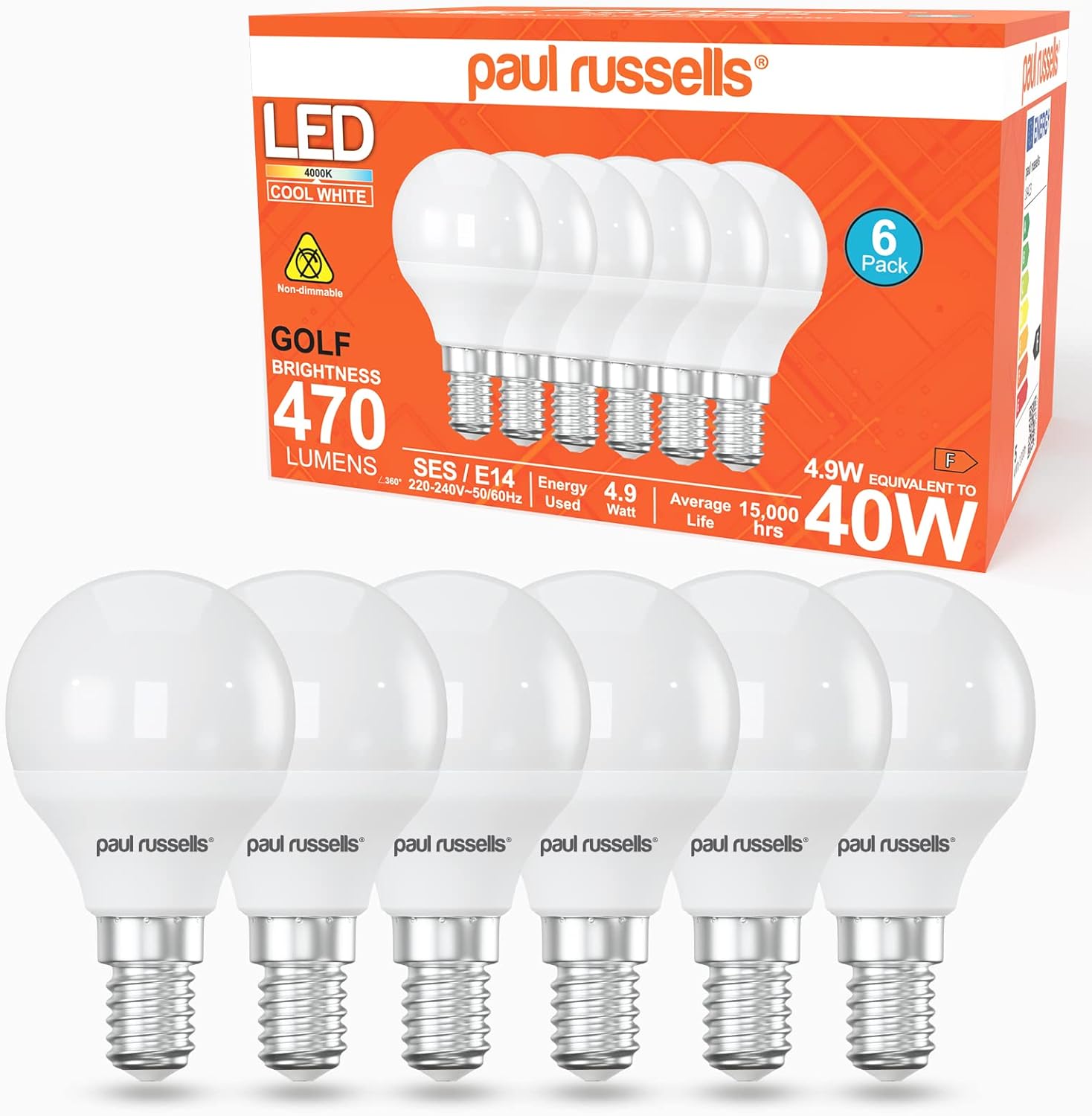 paul russells E14 Small Edison Screw LED Golf Ball Bulb Pack of 6 4