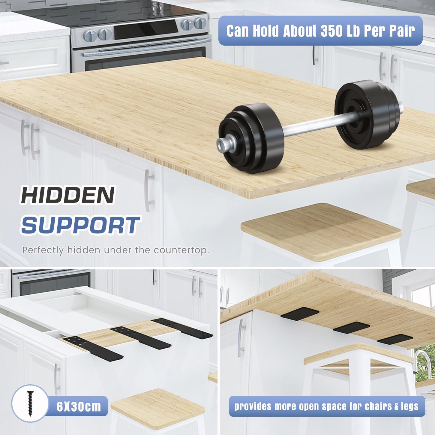 Countertop Support Brackets Heavy Duty 4 Pack 1/4" Thick 14 Inch Flat Hidden Knee Wall Countertop Bracket for Granite Quartz Wood Concret Countertops Screws Included