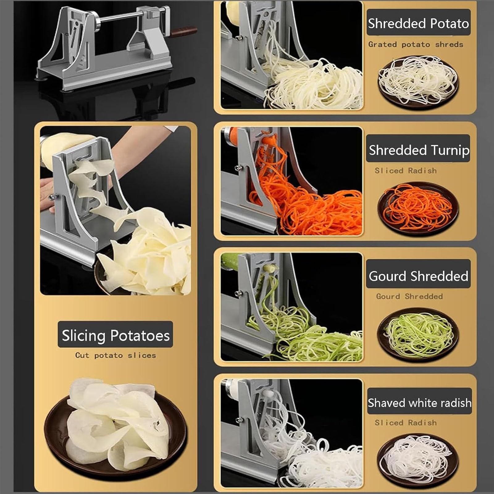 Rallador De Verduras Manual, Cortador De Patatas En Espiral De Acero Inoxidable, Con Almohadillas Antideslizantes Con Ventosas, 3 Cuchillas Reemplazables