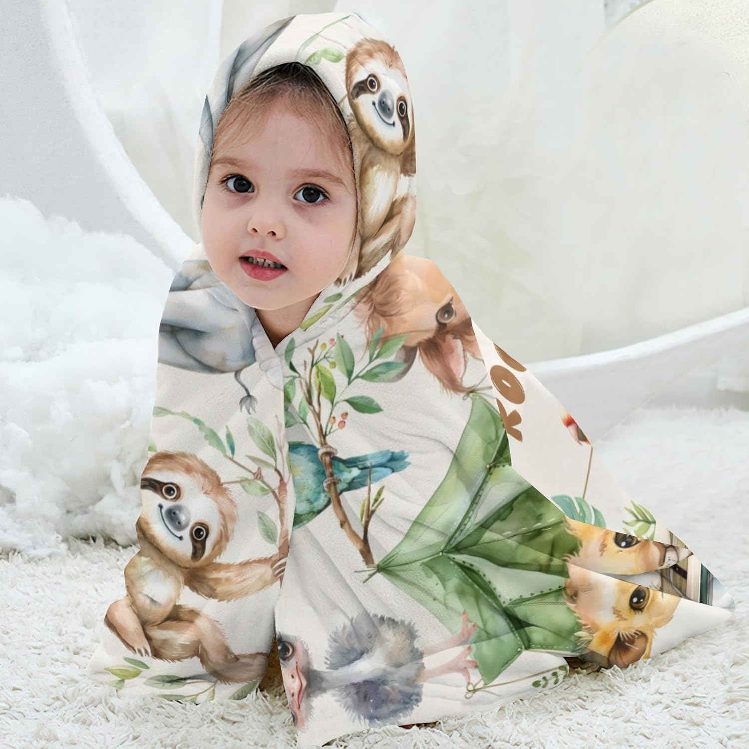 Jungle Animals Hooded Bath Towel Wrap - Personalized Hood Kids Towel - Safari Jungle Toddler Shower Pool Beach Towel Custom Gift