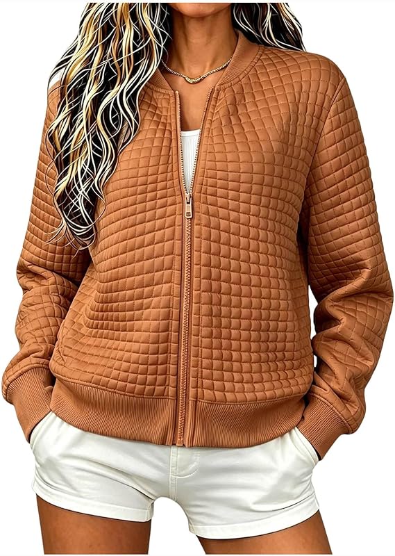 campera informal con cremallera y abrigo ligero de manga larga para mujer