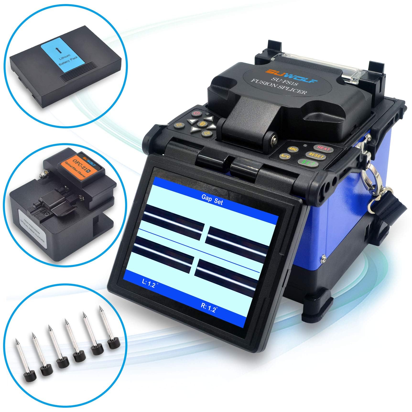5" LCD de alta precisión Soldador Fibra óptica/Fibra Opitcal Fusion Splicer para fibras SM, MM, NZ-DS y EDF con fibra óptica (SU-FS18-5)