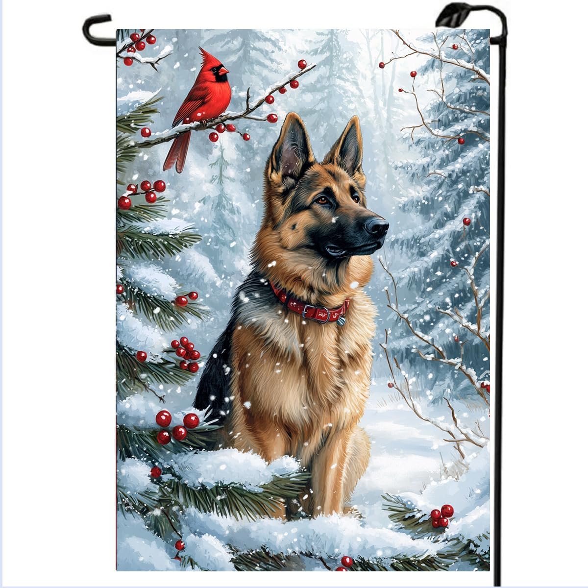 Hello Winter German Shepherd Snow Garden Flags 12x18 Double Sided for Outside, Small Burlap Dog Yard Flag Holiday Farmhouse Outdoor Lawn Front Porch Decorations for Dog Lover