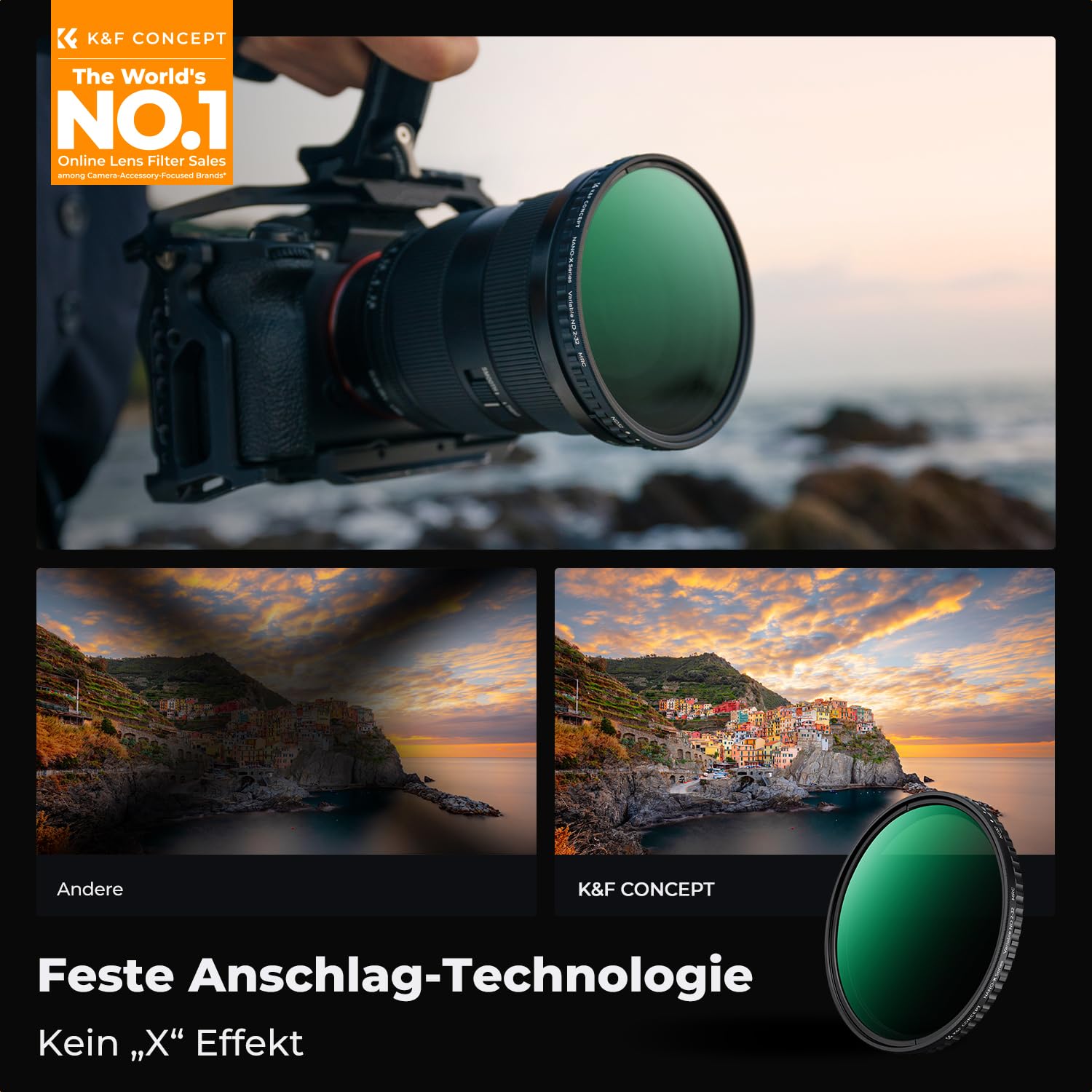 K&F CONCEPT Variabler ND Filter 67mm Variabler Graufilter ND2-32 (1-5 Blendenstufen) für Landschaftsfotografie&Viedofotografie (Nano-Xcel Serie)