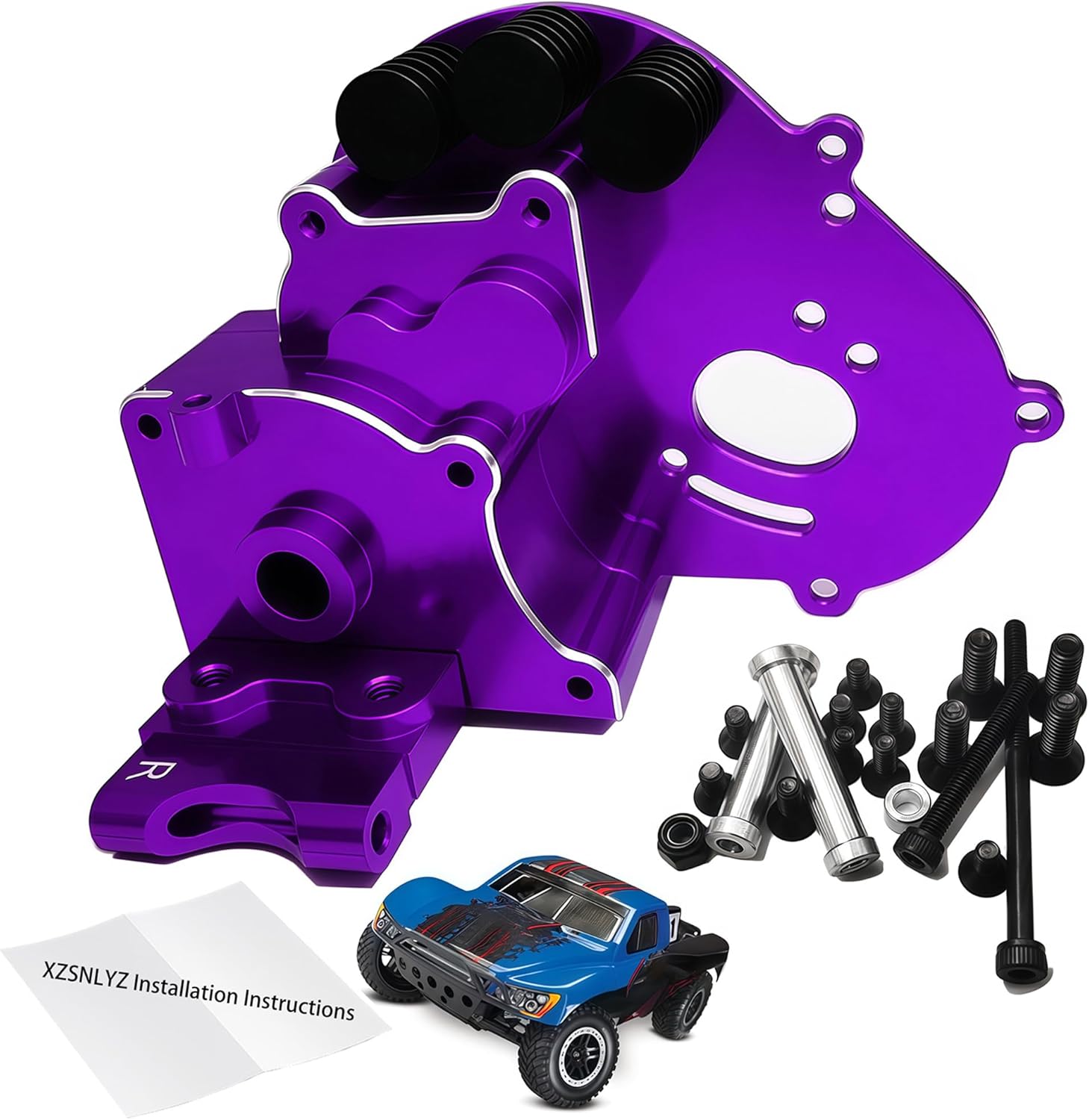 Upgrade Aluminum Gearbox/Transmission Case with Motor Plate Fit for 1/10 Traxxas Slash 2WD VXL, Rustler 2WD, Stampede VXL,Bandit VXL RC Car, Replace of 3691/A (Purple)