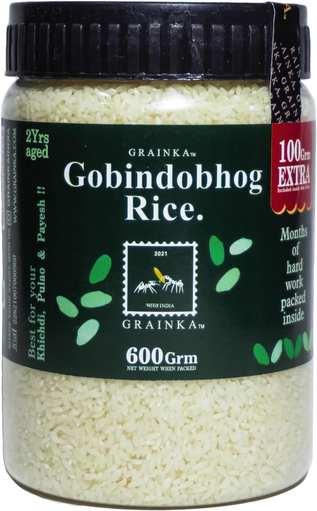 2021 BHARAT INDIA GRAINKA Gobindobhog Rice || 600 g || Premium Aged Aromatic Rice || Ideal for Khichdi, Pulao & Traditional Dishes || Naturally Fragrant & Flavourful