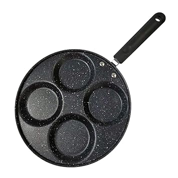 4-Cup Egg Frying Pan 16in Egg Cooker Pan Round and Heart-Shaped Cup Egg Maker Non-Stick Coating Steel Pan Cookware(Round Cups) -Layfoo
