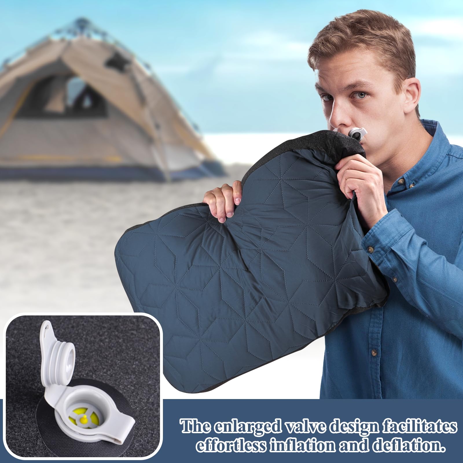 Coussin De Camping Gonflable HIKENTURE – Housse Amovible En TPU, Léger, Valve à Un Clic, Compact – Pour Randonnée Et Voyage