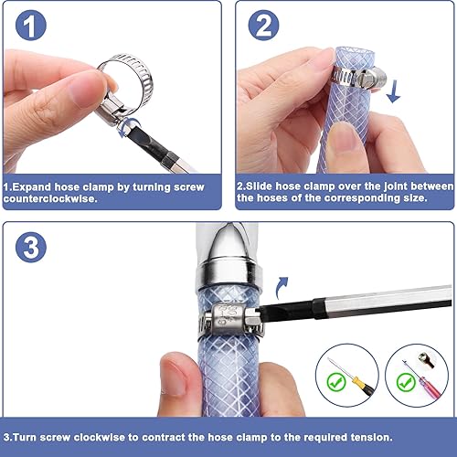 Miniatura 3 de Abrazadera de Manguera - Qibaok 120 PCS Kit Surtido de Abrazaderas de Manguera de Acero Inoxidable 14''1-12'' Abrazaderas de Tornillo Sin Fin para