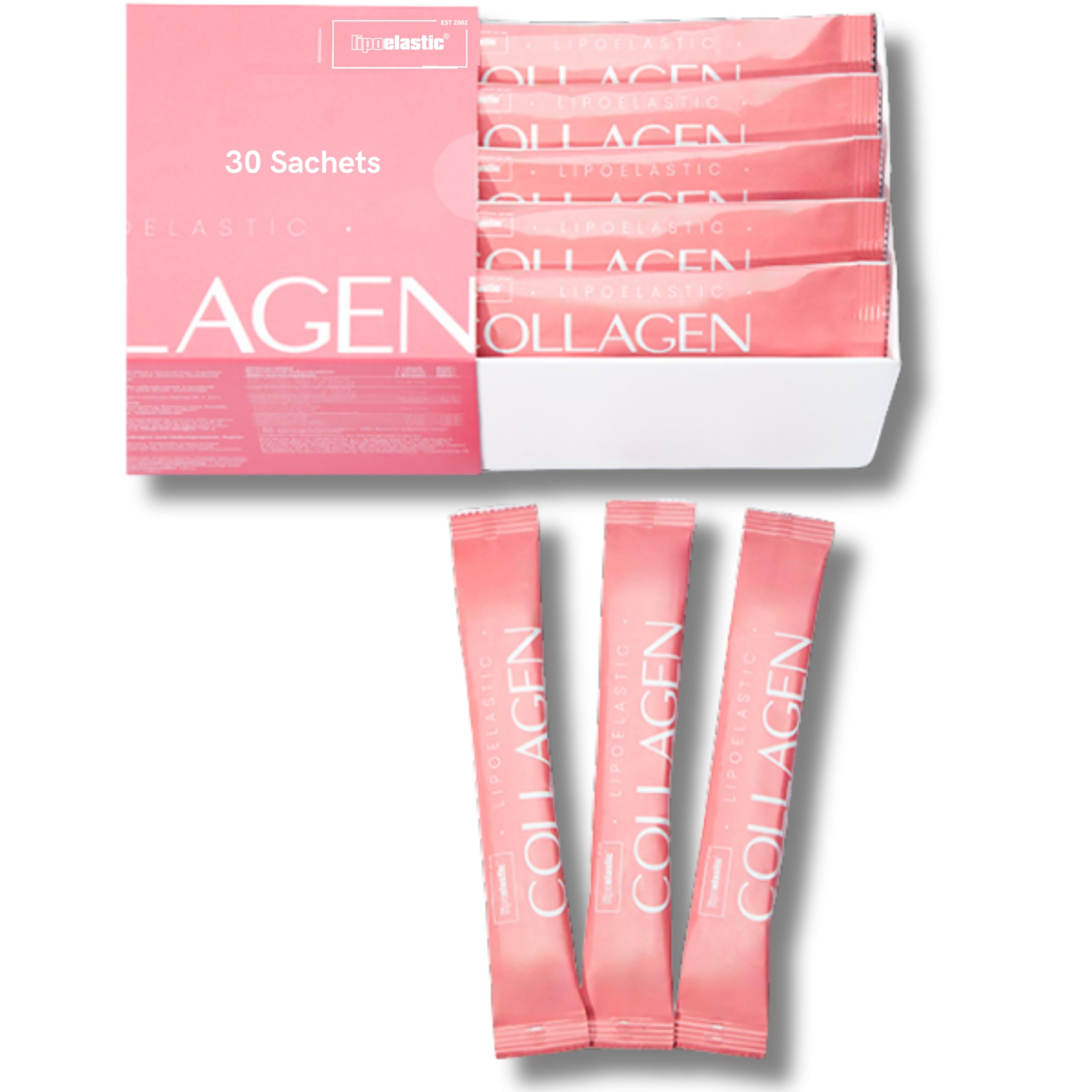 Collagene Marino con Acido Ialuronico by LIPOELASTIC - Integratori per Capelli con Vitamina C, Magnesio, Ferro, Zinco - Polvere al Gusto Lampone - 30 Bustine-Donne e Uomini.
