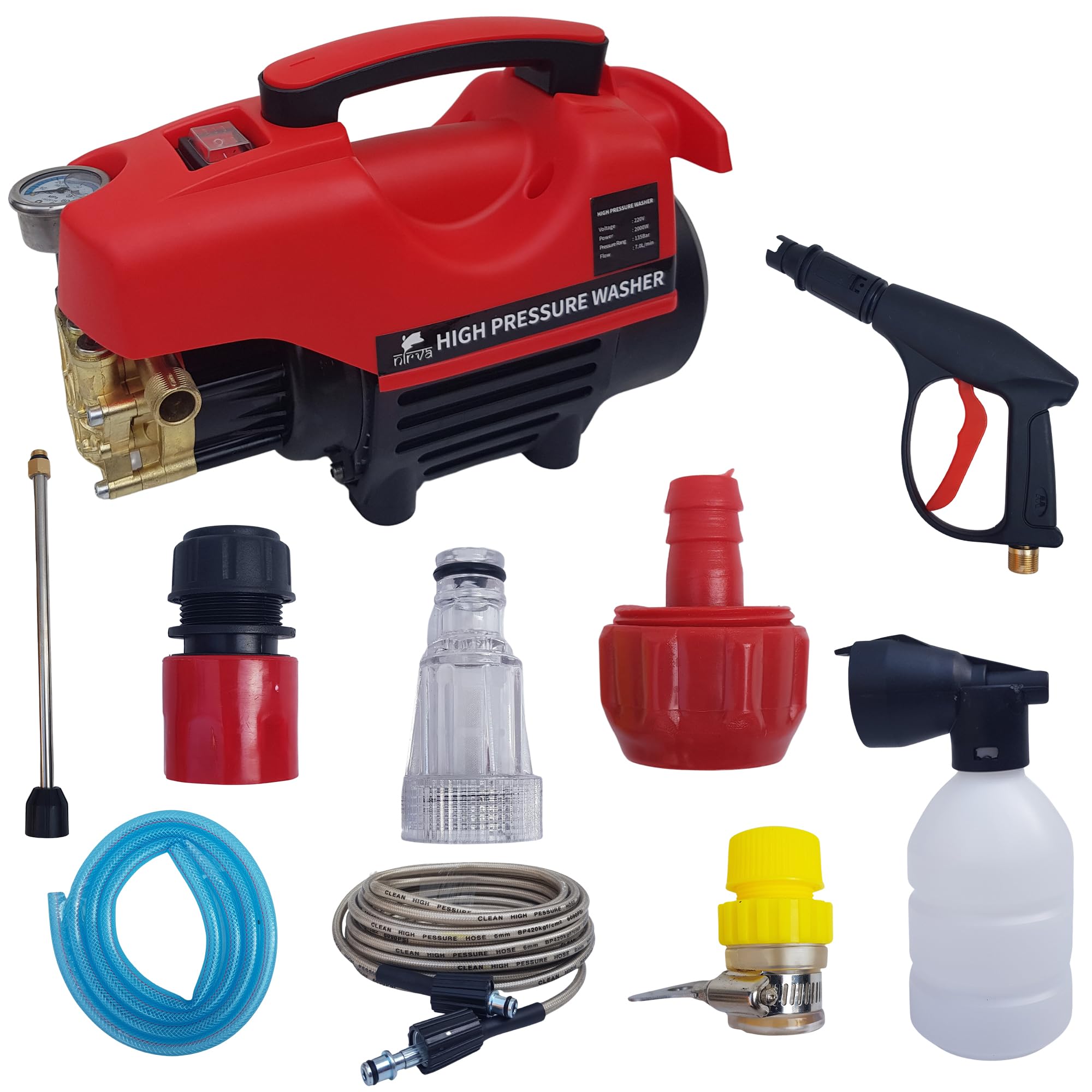 NIRVA WITH DEVICE OF WOMEN PICTURE 10 Meters Outlet Hose 145 BAR,7.01/Min Flow Rate,High Pressure Washer for Car, Bike and Home Cleaning Purpose 2000W Pressure Washer (1, RED-145 BAR)-image-47