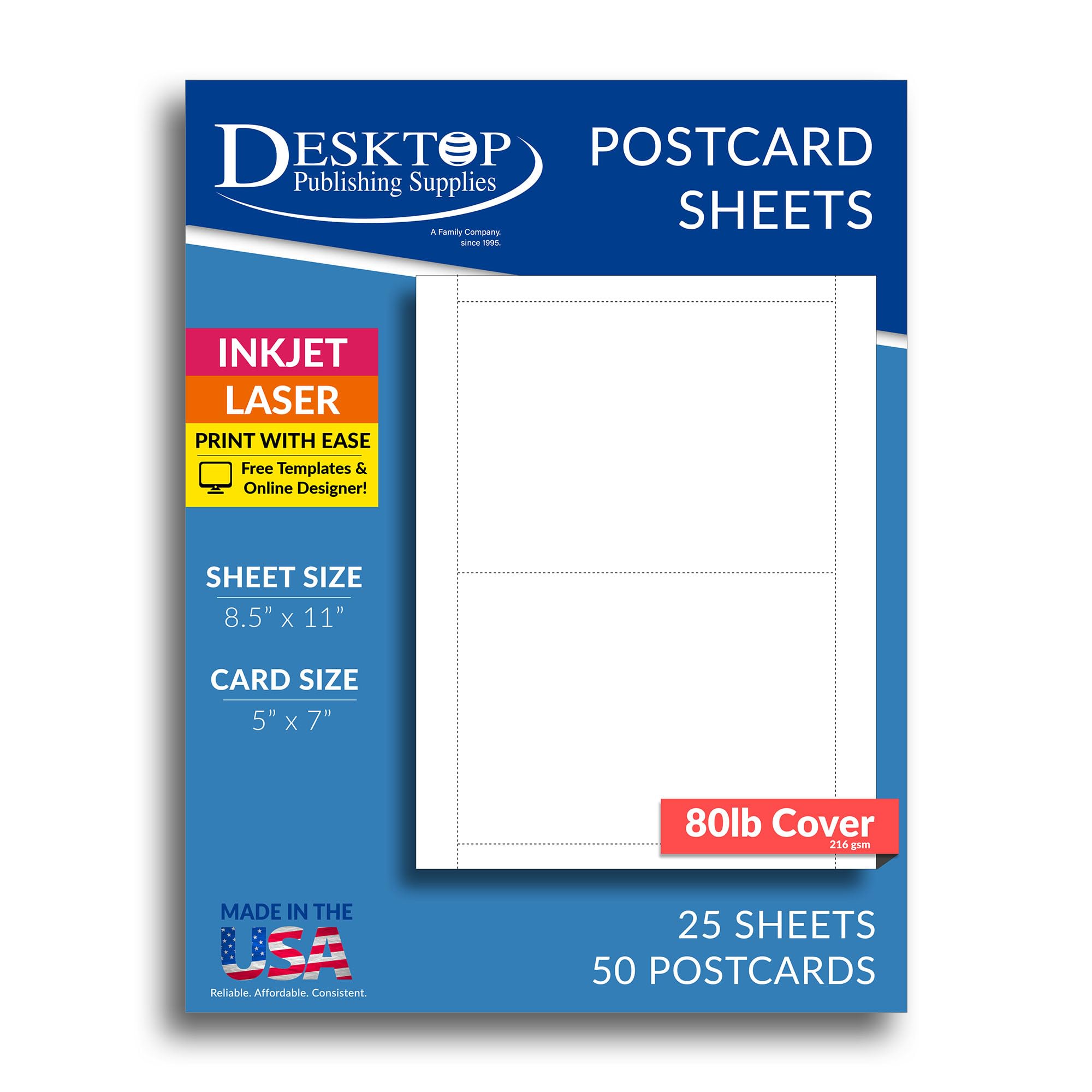 80LB blanco 5 "x 7" tarjetas postales – 25 hojas/50 postales