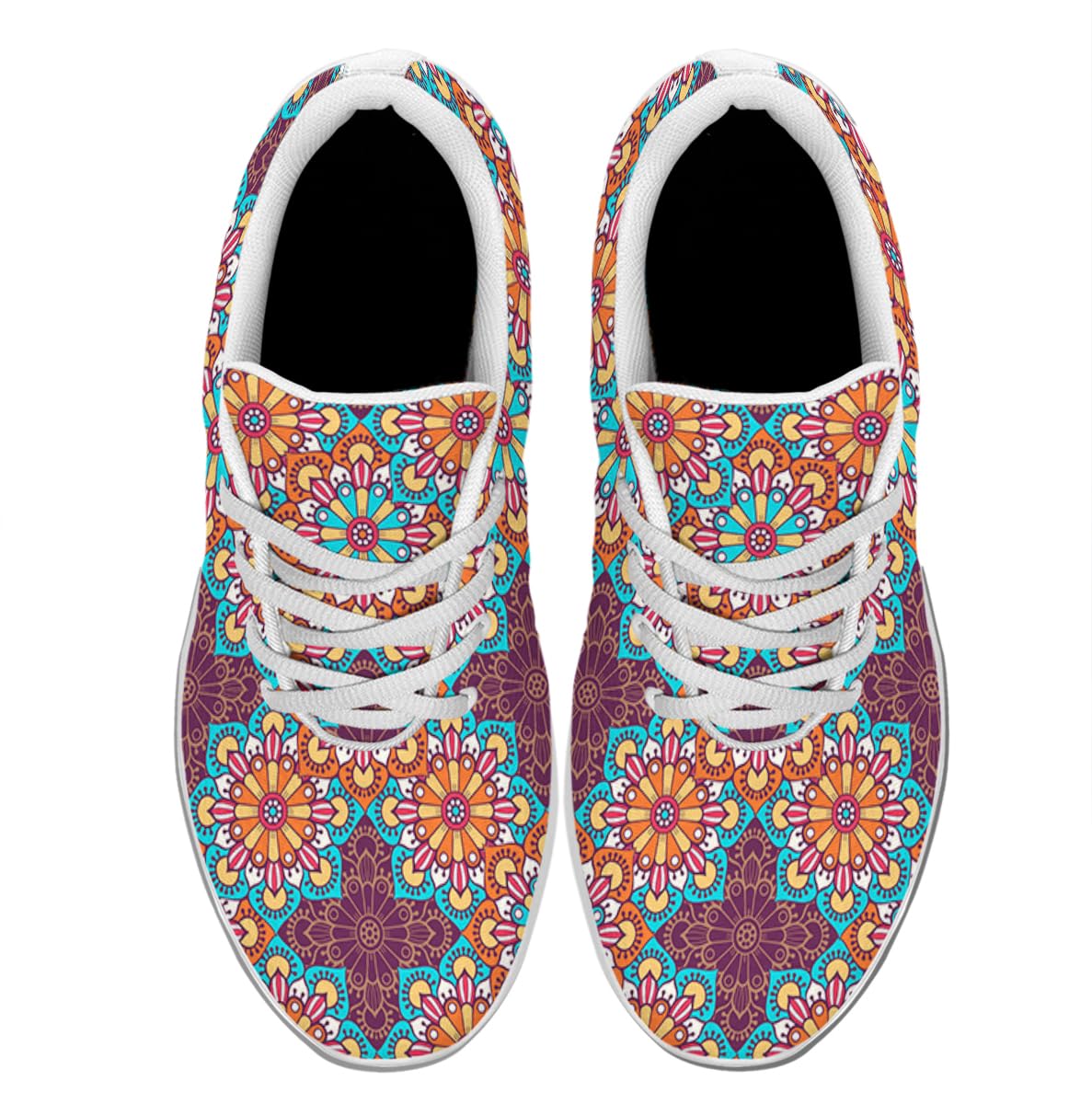 Women Men Ethnic Floral Prints Shoes Slip On Running Shoes Athletic Tennis Sneakers White Size 9