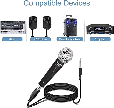 BR-100M Classic Style Metal Casing Cardioid Dynamic Vocal Microphone with 25' XLR Cable, Spherical Mesh Grille with Built-in Pop Filter Professional Microphone for Singing, Recording