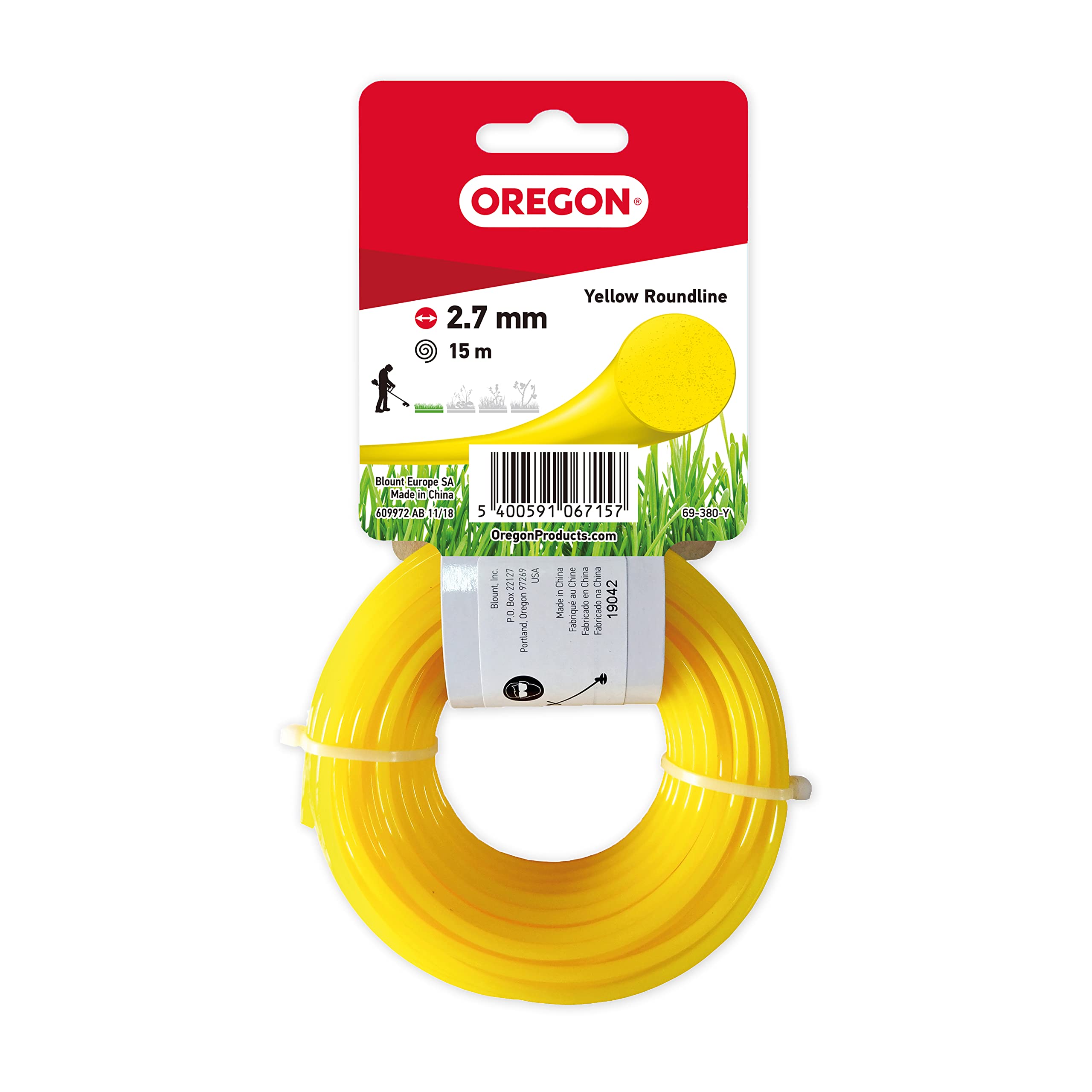 Oregon Yellow 69-380-Y Round Strimmer Line/Wire For Grass Trimmers And Brushcutters, 2.7 Mm X 15 M