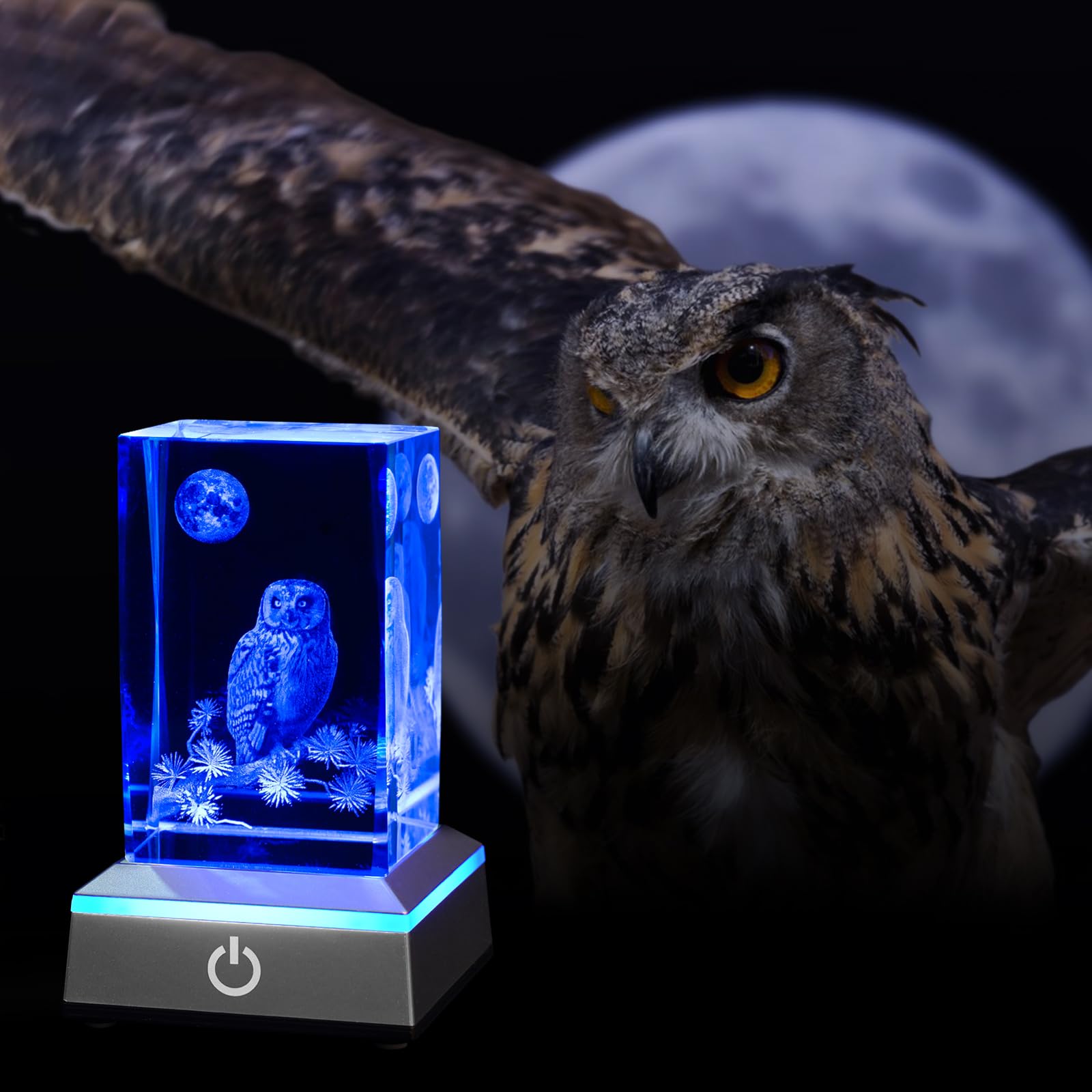 3D sowa kryształowa lampka nocna z wielokolorową podstawą LED szklana grawerowana laserowo figurki sowy lampa prezenty dla chłopców dziewcząt kochanków urodziny Boże Narodzenie dekoracja