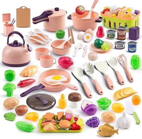 118 piezas de mini accesorios de cocina para niños, juego de cocina de simulación con utensilios de cocina, vajilla y 2 juegos de frutas, regalo de