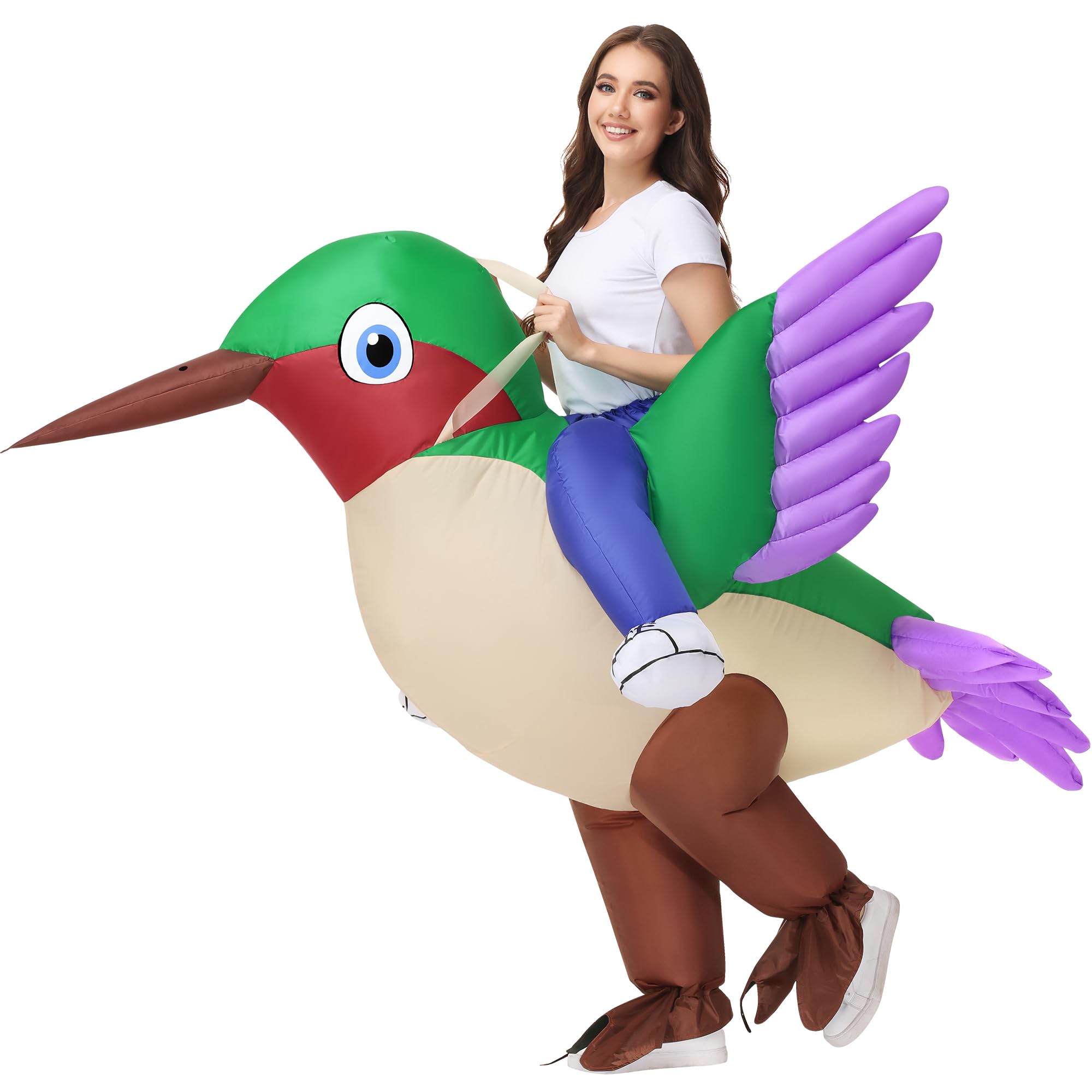 Anroong Inflatable Hummingbird Costume Adult Halloween Bird Blow Up Costumes Women Ride on Suit For Women Men Funny Cosplay Party