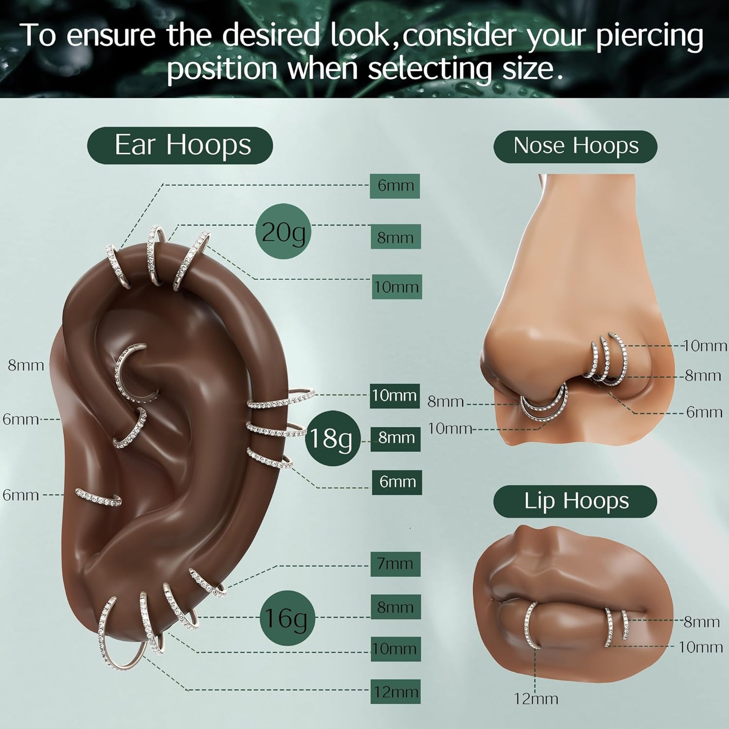 BodyBonita G23 Titanium CZ Nose Rings Hoops - 20G/18G/16G/14G Septum Rings Nose Hoop Clicker Cartilage Earring for Women Helix Rook Tragus Conch Piercing Jewelry Daith Ring Silver/14k Gold Plated - Image 6