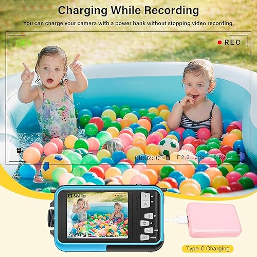 Miniatura 6 de Acuvar Cámara digital impermeable, cámara subacuática de 48 MP con doble pantalla, enfoque automático, profundidad de 11 pies, cámara flotante de