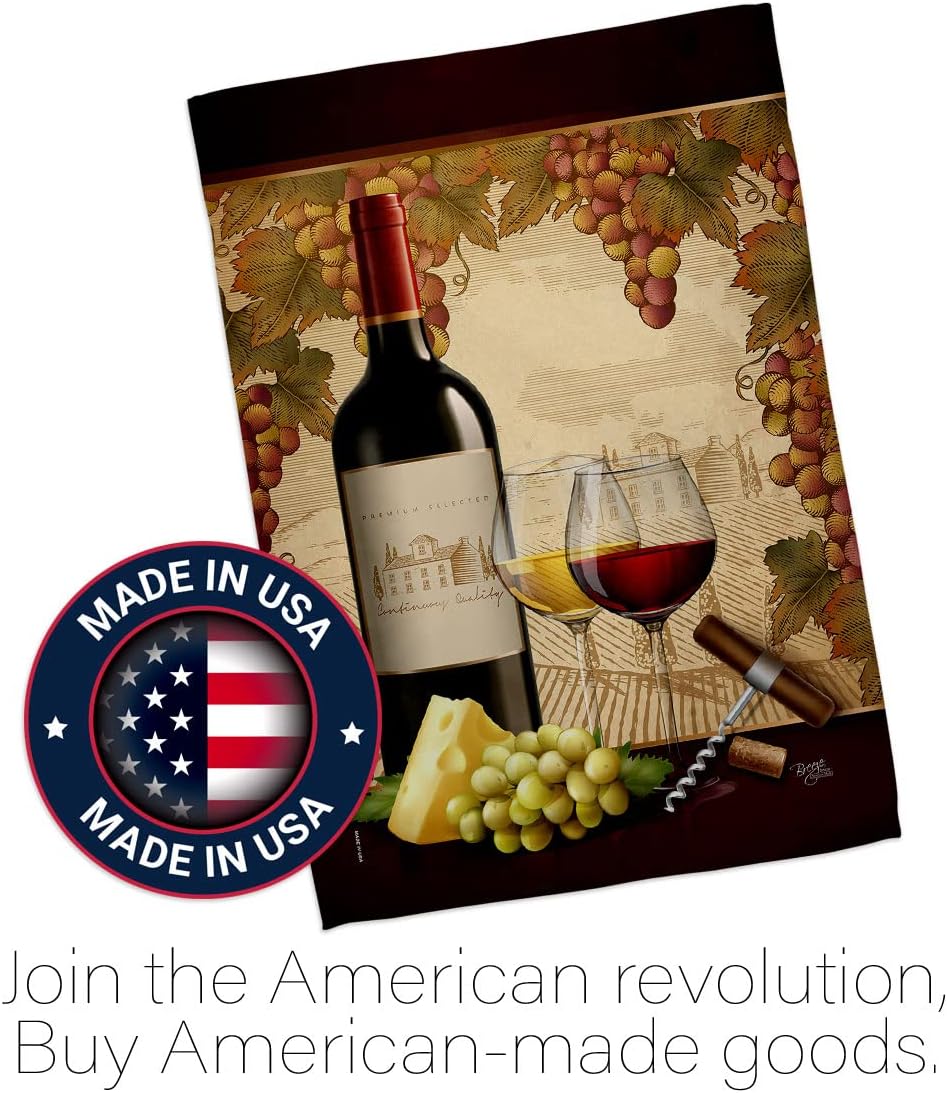 Breeze Decor Winery House Flag Beverages Wine Drink Fruits Cheese Sangria White Red Rose Dessert Sparkling Decoration Banner Small Garden Yard Gift Double-Sided, Made in USA