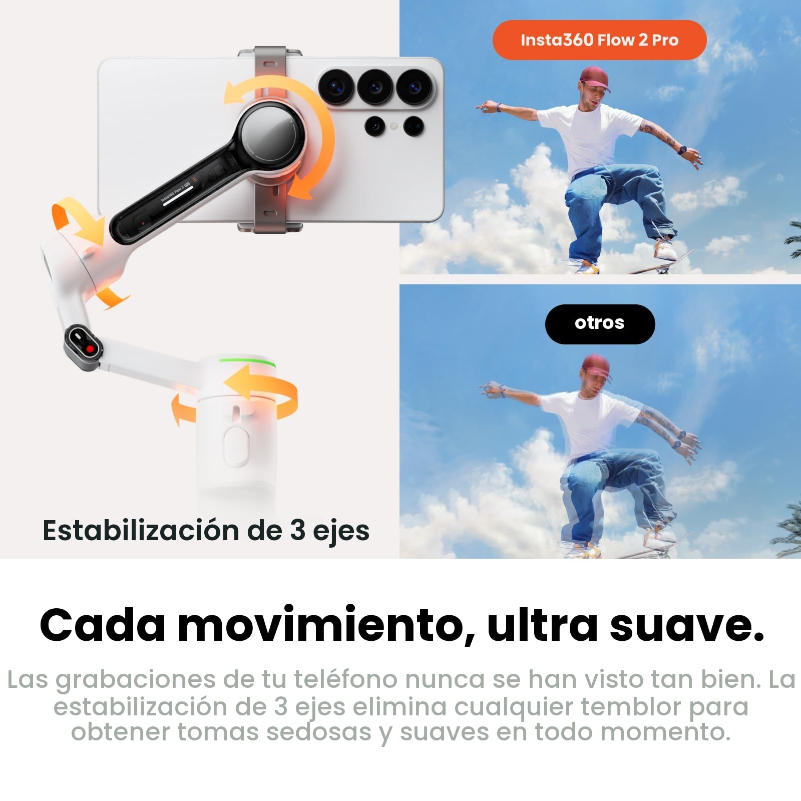 Insta360 Flow 2 Pro Gris - Gimbal para teléfonos con IA con Apple DockKit, seguimiento panorámico de 360º, inclinación libre, trípode/selfie stick integrado y estabilizador portátil para vlogs/viajes.