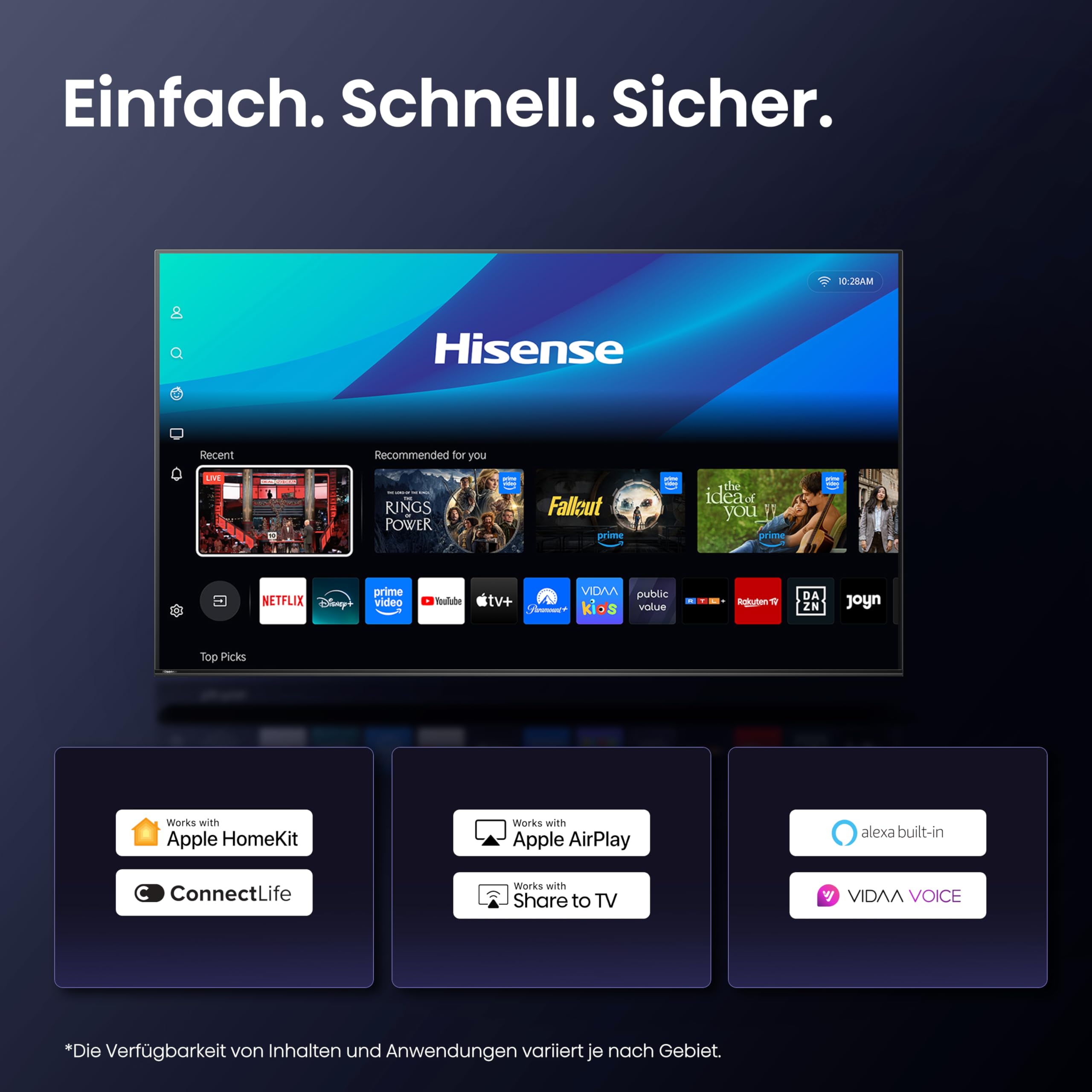 Hisense 43E7Q Fehrnseher, 43 Zoll, 4K UHD QLED, Smart TV, Game Mode Plus, Filmaker Mode, Dolby Vision Atmos, HDR10, HLG, HDR Immersive, AI 4K Upscaler, Dolby MS12, DTS X, Sprachsteuerung [2025]