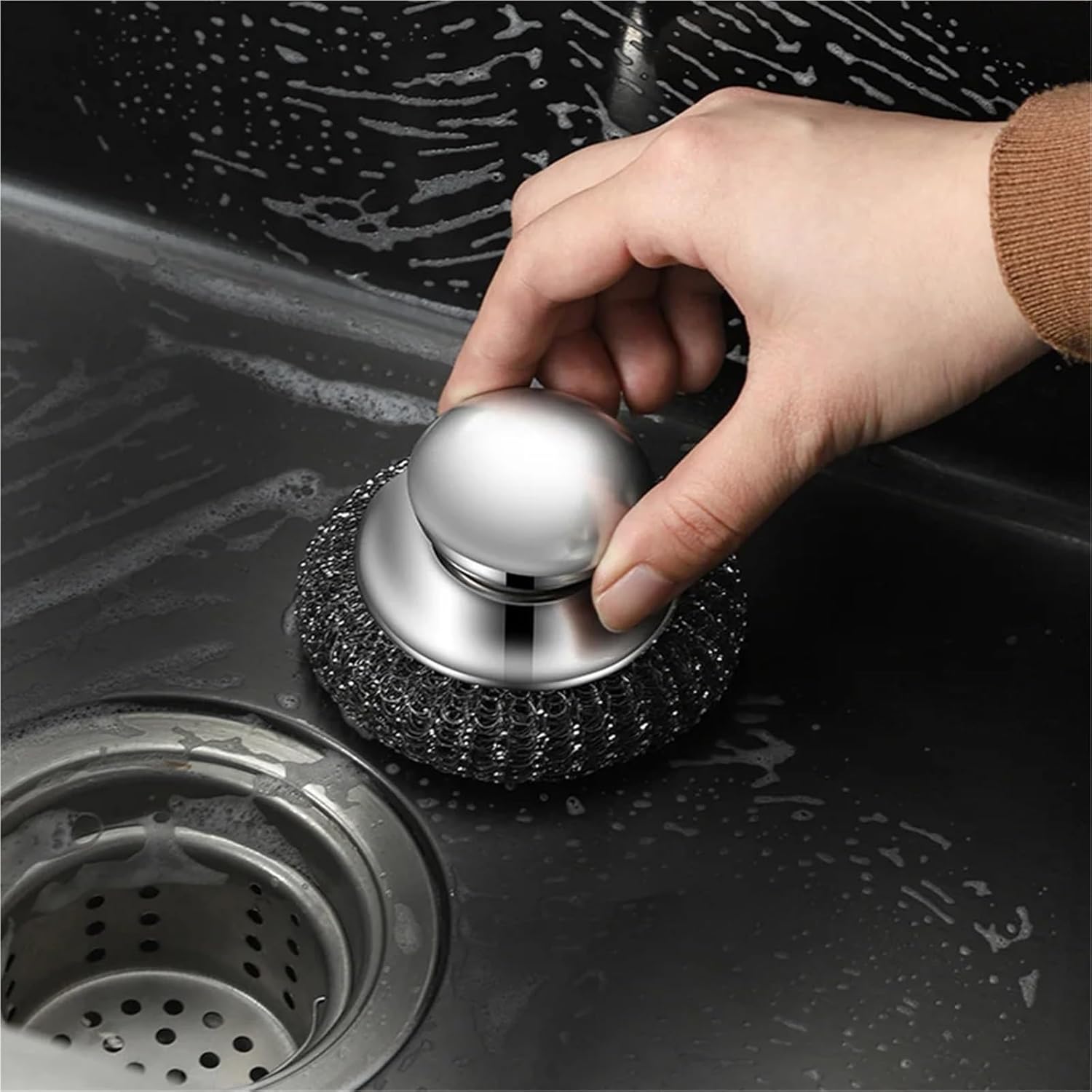 Stainless Steel Scourer 10pcs Steel Wool Scrubber Set with Stainless Steel Handle Heavy Duty Dish Brush Pot Scrubber Cleaning Brush Kitchen Utensils Scrubber