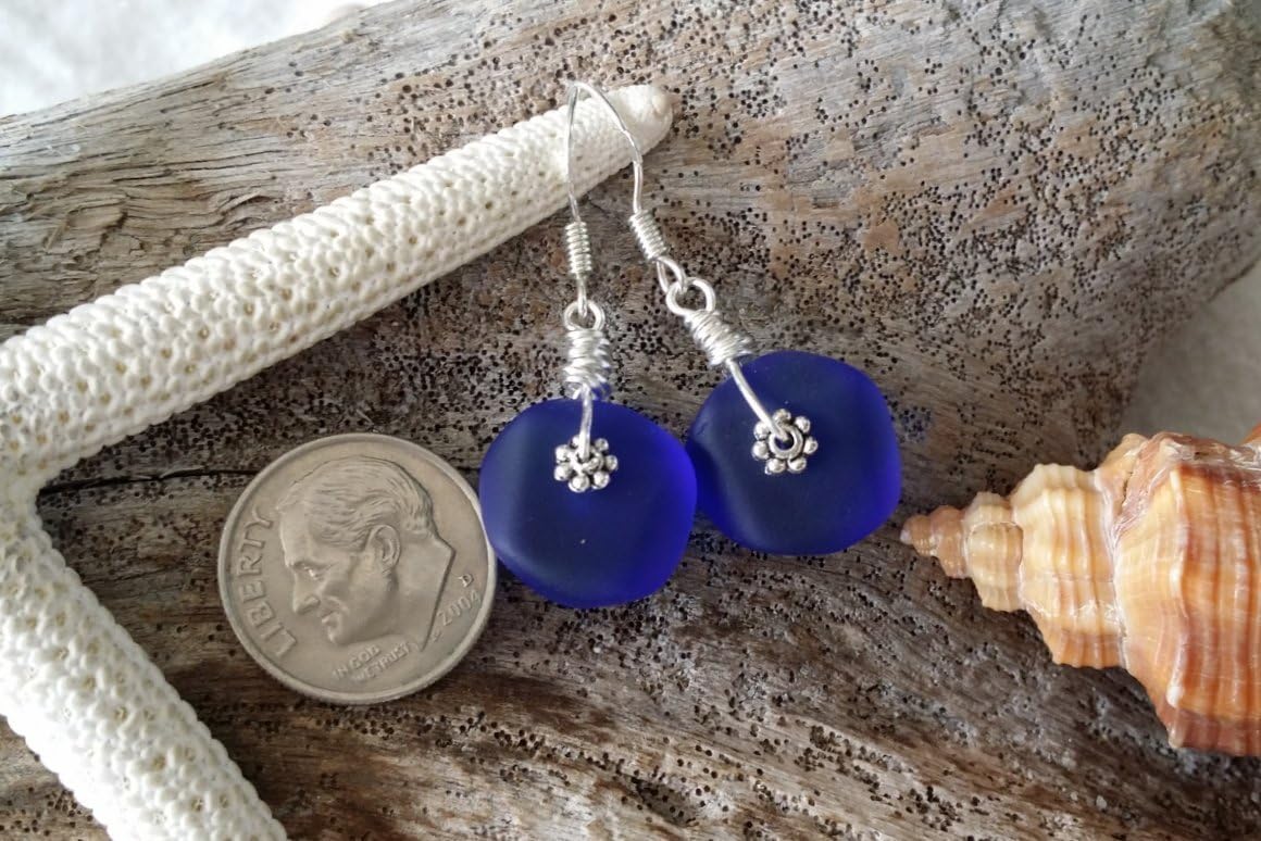 YInahawaii Handmade cobalt blue sea glass earrings, (Hawaii Gift Wrapped, Customizable Gift Message)