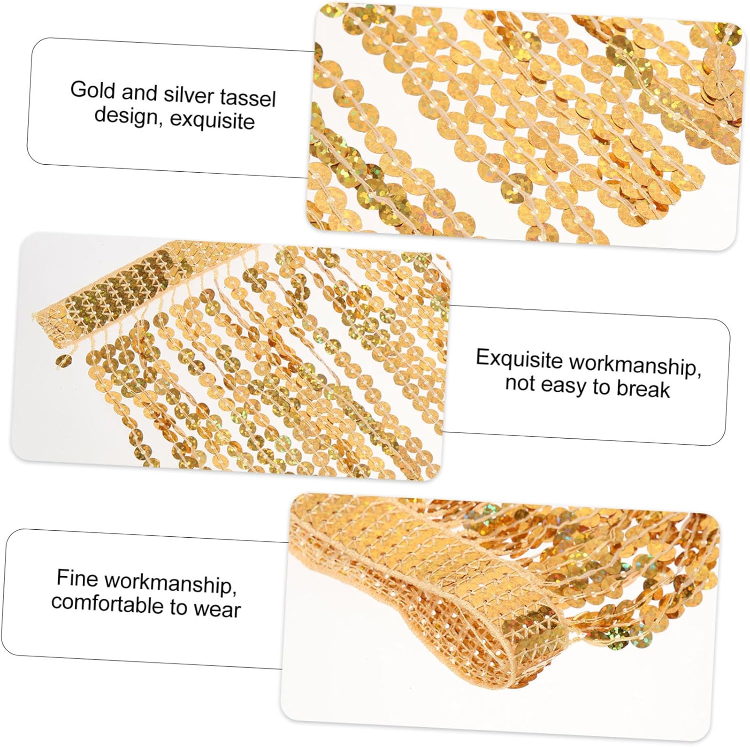 Gold Sequin Fringe Halloween Trim for Latin Dance Clothing DIY