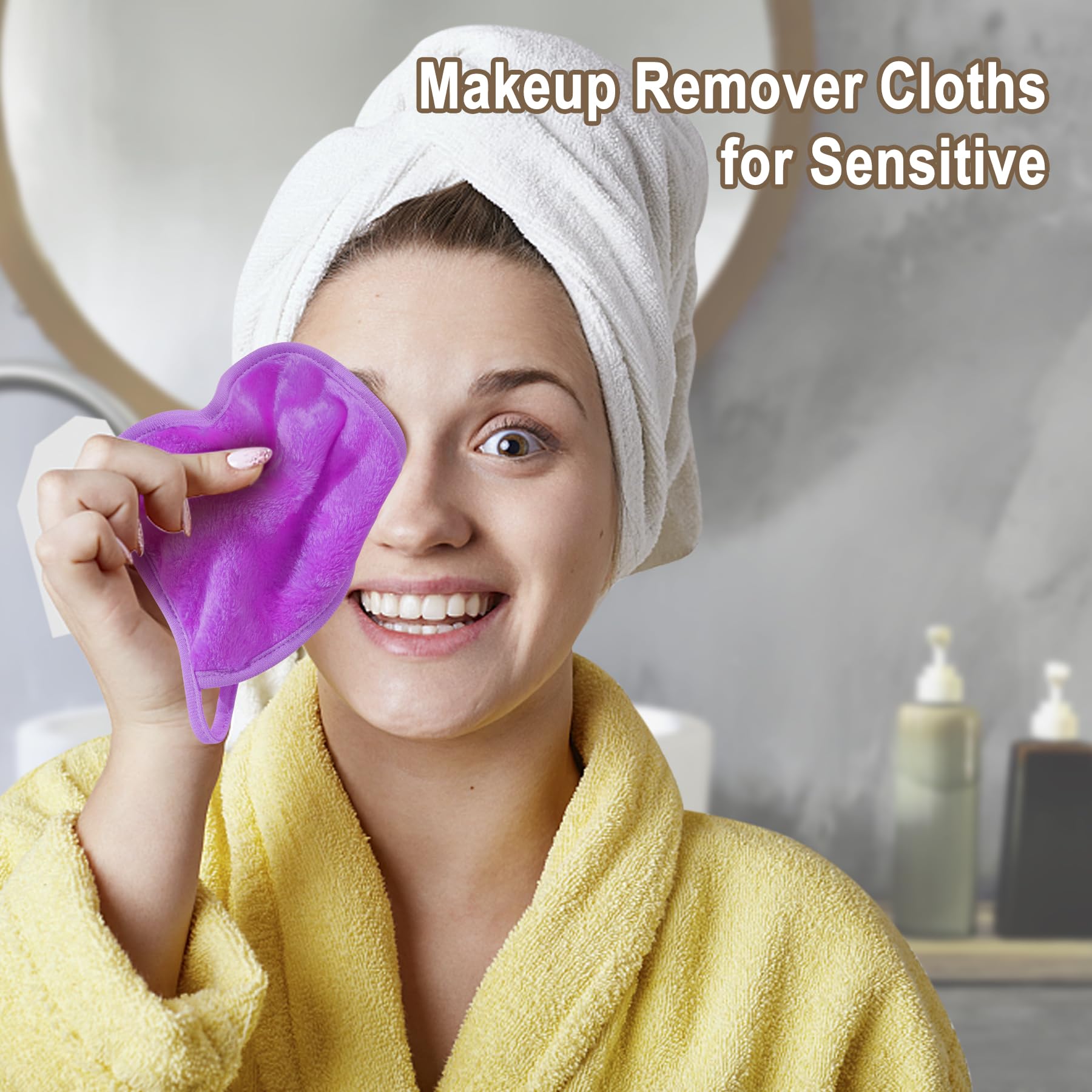 KODAMO Make-up-Entferner-Tuch, wiederverwendbare Make-up-Entferner-Pads, waschbare Reisetasche, Mikrofaser-Gesichtswaschtücher mit nur Wasser, 12 Stück/Violett