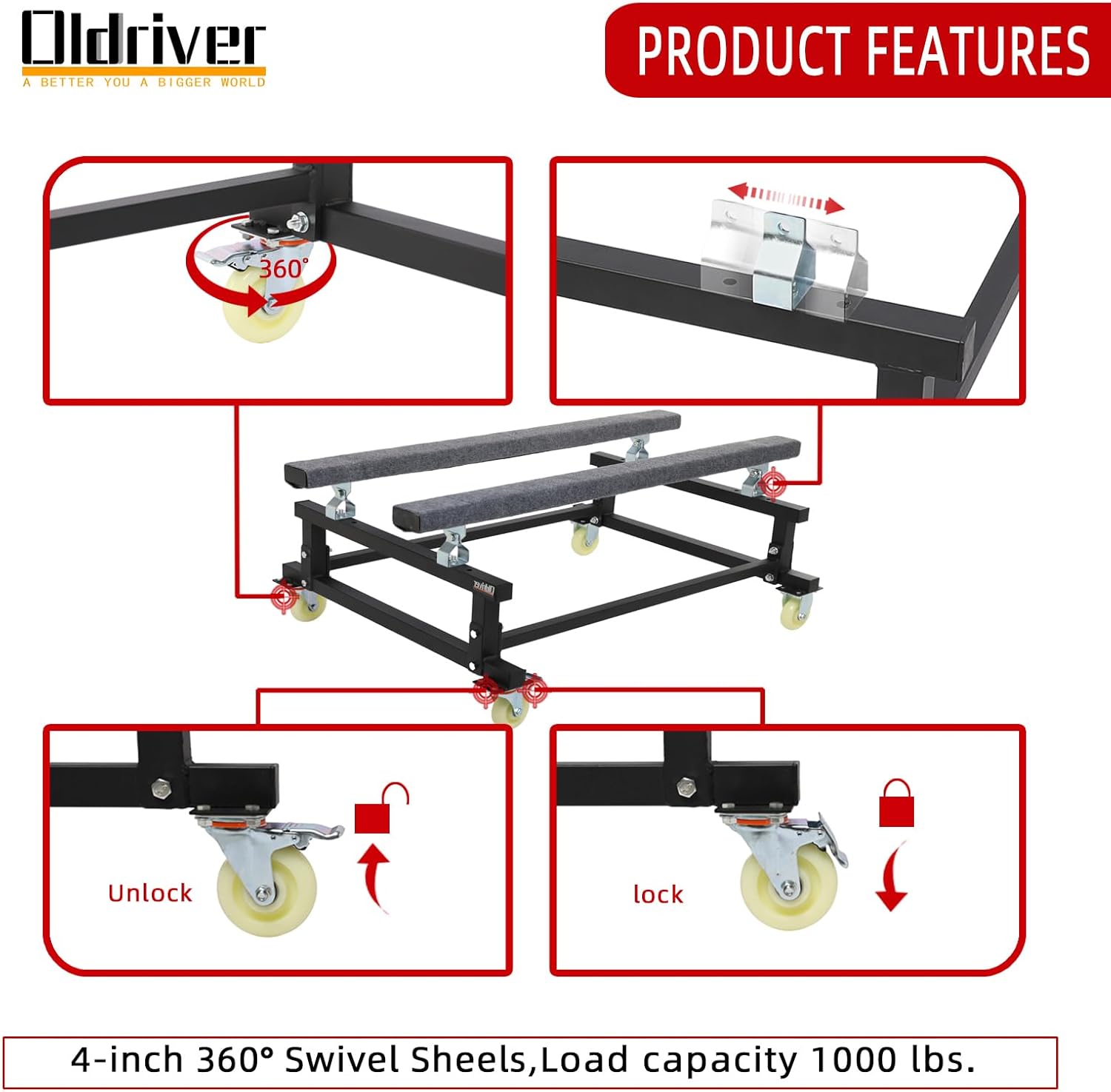 1000lbs Capacity Watercraft PWC Dolly Jet Ski Dolly- Adjustable Bunks for Jet Ski, PWC,Boat Carpeted to Prevent Scratch 4 Wheels & 2 Brakes