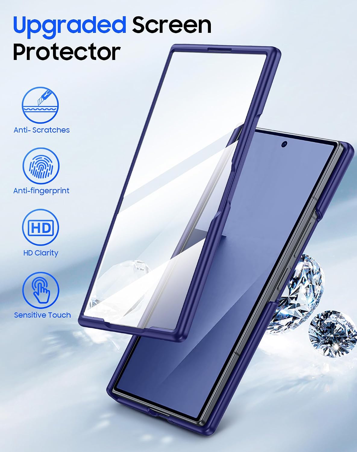 for Samsung Galaxy Z Fold 7 Case Magnetic with Screen Protector, Fit for Magsafe, Hinge Protection, Skin Feel Ultra Thin Stylish Translucent Matte PC, Shockproof Cover for Z Fold 7-Blue